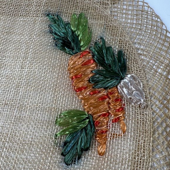 Wicker Straw Placemats Embroidered Carrots Vtg Boho Raffia 19”x13” Oval Set/6 - Picture 8 of 14